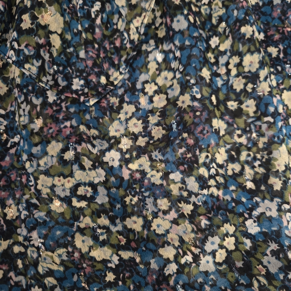 Boden V Yoke Flounce Sheer Floral Blouse Top Nebulas Blue Ruffle Size 4 - Picture 6 of 10